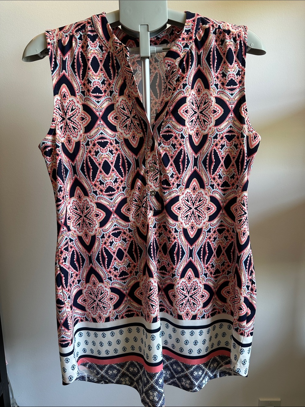 cleo Sleeveless Pink and Navy Patterned Camisole